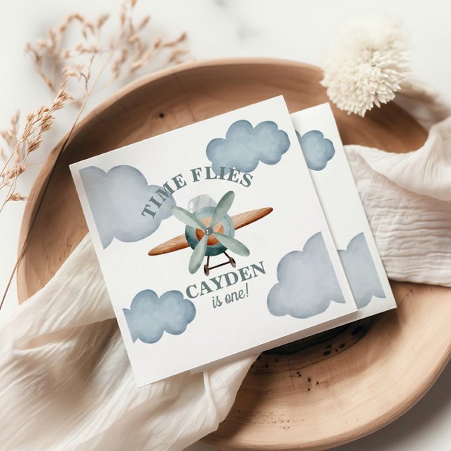 Time Flies Airplane Birthday Napkin (Creator Uploaded)