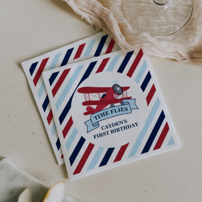Time Flies Airplane Birthday Napkin (Creator Uploaded)