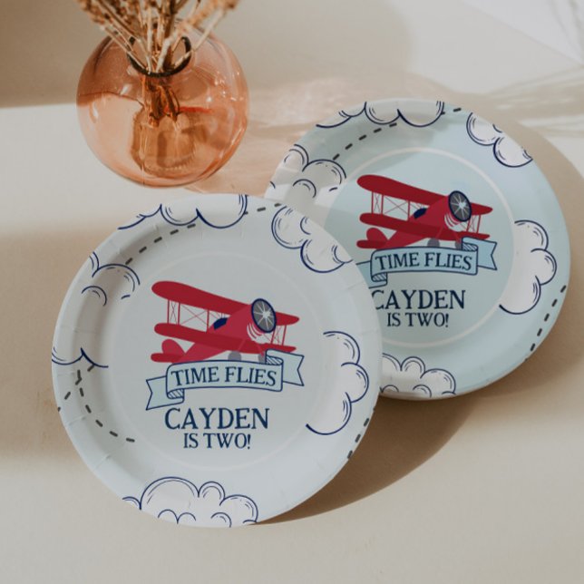 Time Flies Airplane Birthday Paper Plate (Creator Uploaded)