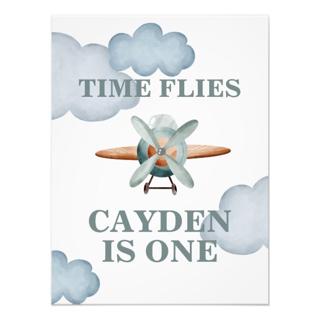 Time Flies Airplane Birthday Photo Print (Front)