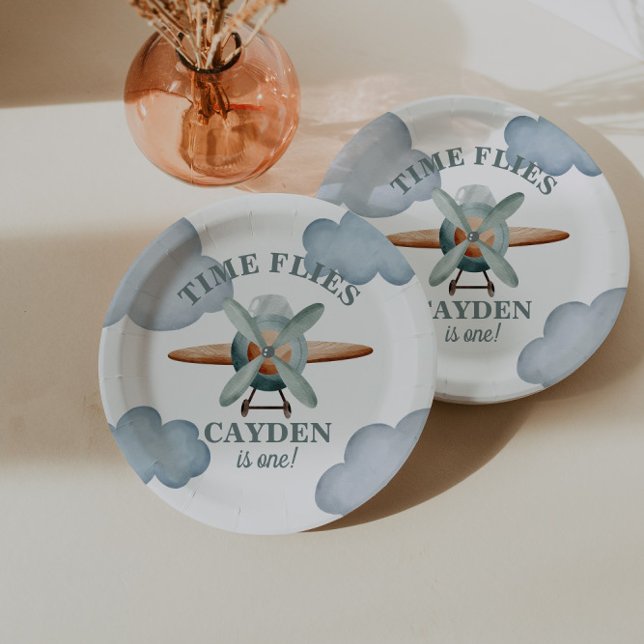 Time Flies Airplane Birthday Photo Print Paper Plate (Creator Uploaded)
