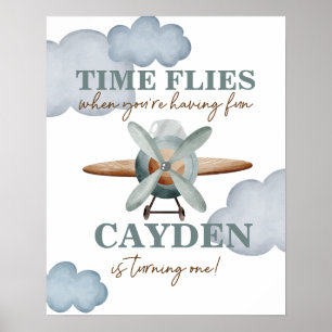 Time Flies Airplane Birthday Poster