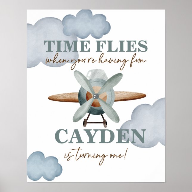 Time Flies Airplane Birthday Poster (Front)