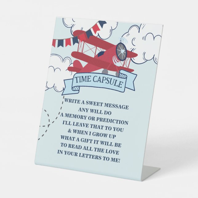Time Flies Airplane Birthday Time Capsule Pedestal Sign (Front)