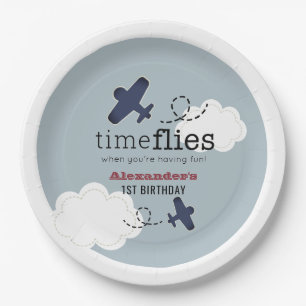 Time Flies Airplane Blue Boy Birthday Paper Plates