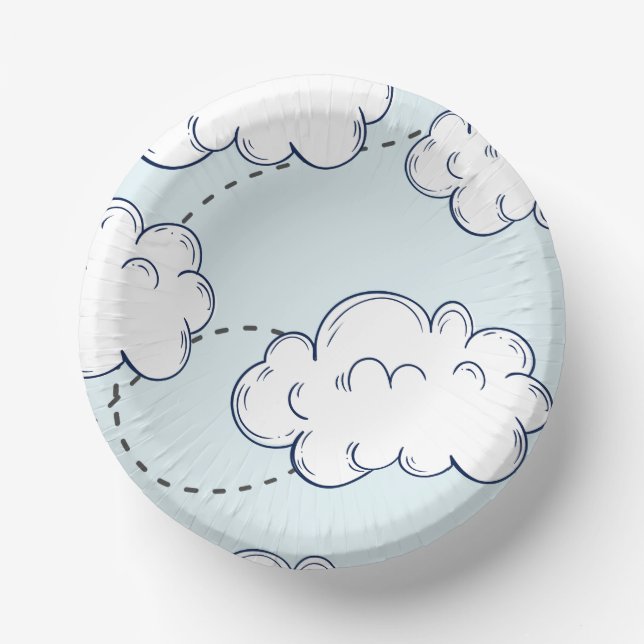 Time Flies Airplane Clouds Birthday Paper Plate (Front)