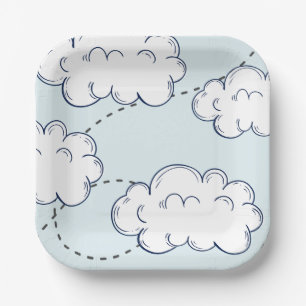 Time Flies Airplane Clouds Birthday Paper Plate