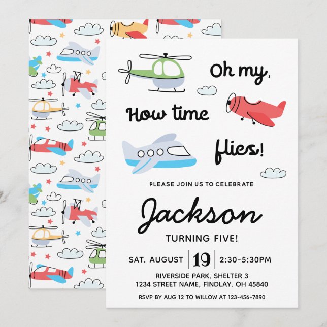 Time flies Airplane Helicopter Birthday Any Age Invitation (Front/Back)