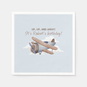 Time Flies, blue Airplane Travel  Napkin