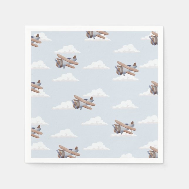 Time Flies, blue Airplane Travel  Napkin (Front)