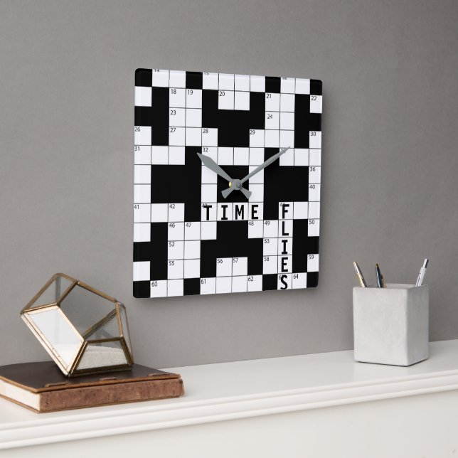 Time Flies Crossword Puzzle  Square Wall Clock (Office)