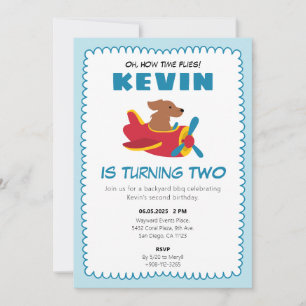 Time Flies Dog Airplane Kids Birthday Party Invitation