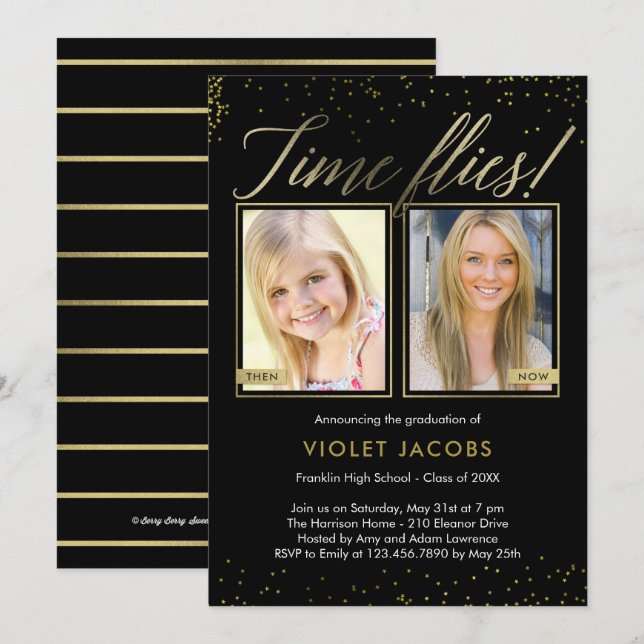 Time Flies EDITABLE COLOR Graduation Invitation (Front/Back)
