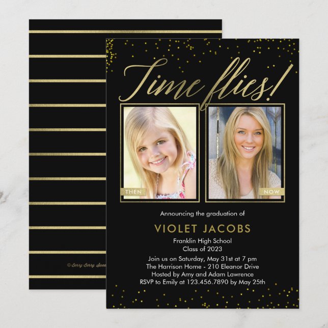 Time Flies EDITABLE COLOR Graduation Invitation (Front/Back)