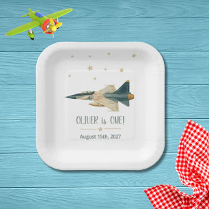Time Flies Fighter Jet Airplane Boy First Birthday Paper Plate