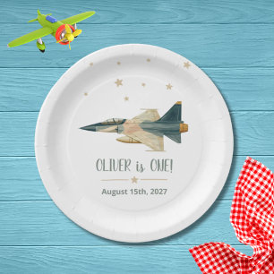 Time Flies Fighter Jet Airplane Boy First Birthday Paper Plate