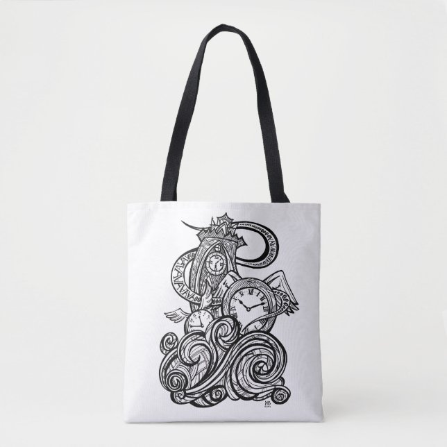 Time Flies Intricate Clock Tower illustration Tote Bag (Front)