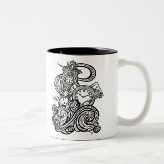 Time Flies Intricate Clock Tower illustration Two-Tone Coffee Mug