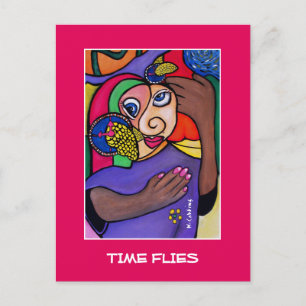Time Flies On Bright Pink - Time Pieces Postcard