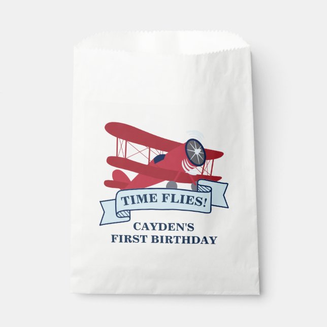 Time Flies Red Airplane Birthday Favour Bag (Front)