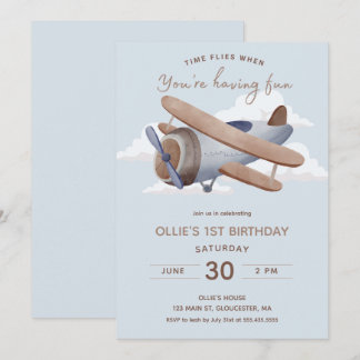 Time Flies Vintage Travel First Birthday Invitation