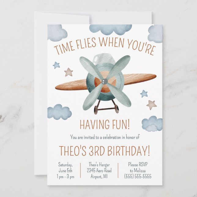 Time Flies When You're Having Fun Plane Birthday Invitation (Front)