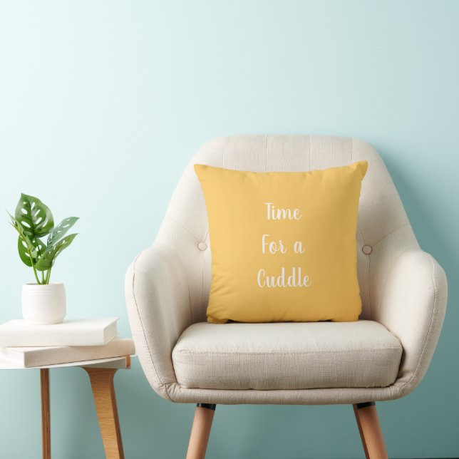 Time for a cuddle Typography Yellow & White Throw Pillow (Chair)