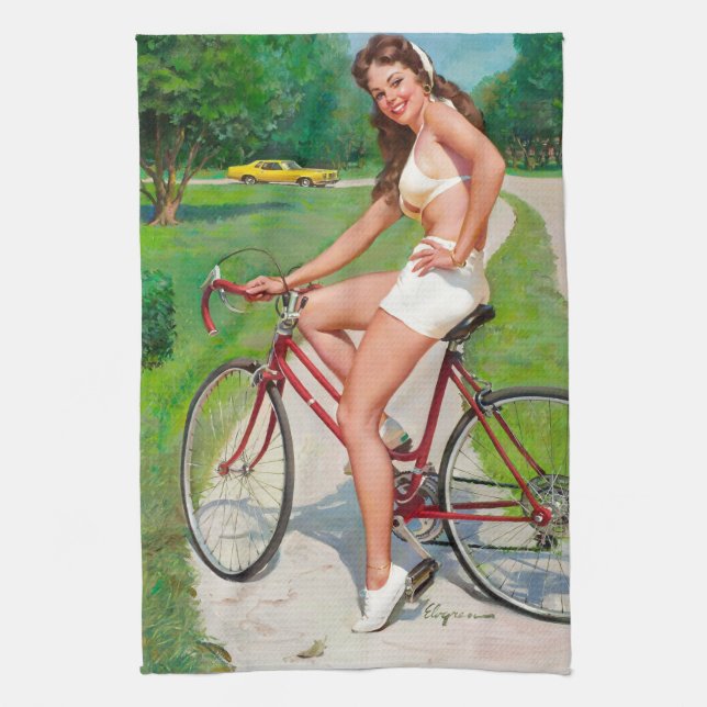 Time for a Ride - Retro Pin-up Girl Kitchen Towel (Vertical)