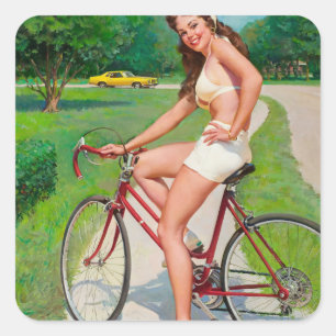 Time for a Ride - Retro Pin-up Girl Square Sticker