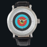 Time for Archery - Watch<br><div class="desc">A clock featuring a white,  black,  cyan,  red,  and yellow archery target. Customizable to remove the lines!</div>