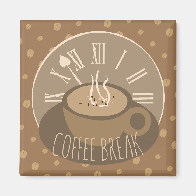 Time for Coffee Break Clock and Beans Magnet (Front)