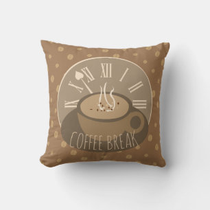 Time for Coffee Break Clock and Beans Throw Pillow