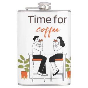Time for Coffee Cute Couple Illustratio Mug, 15 oz Hip Flask