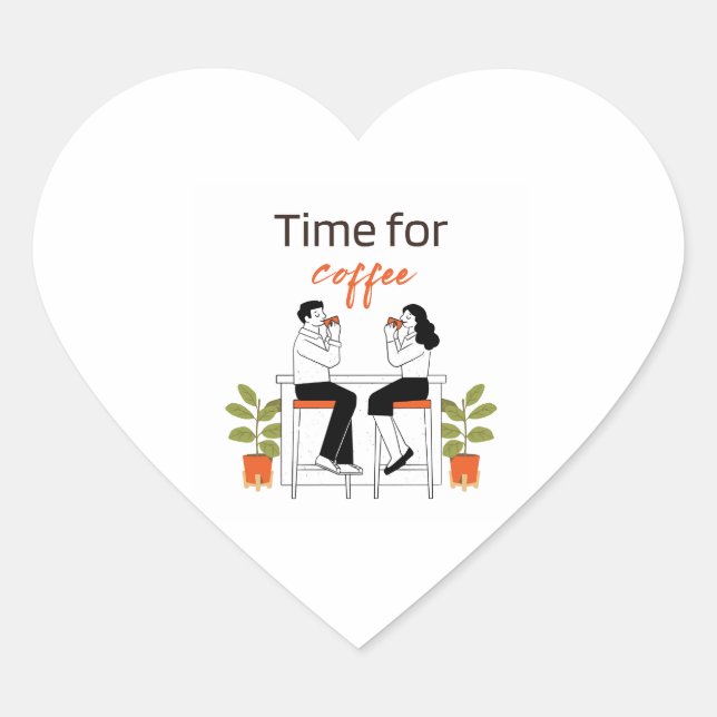 Time for Coffee Cute Couple Sticker for Laptop & B (Front)