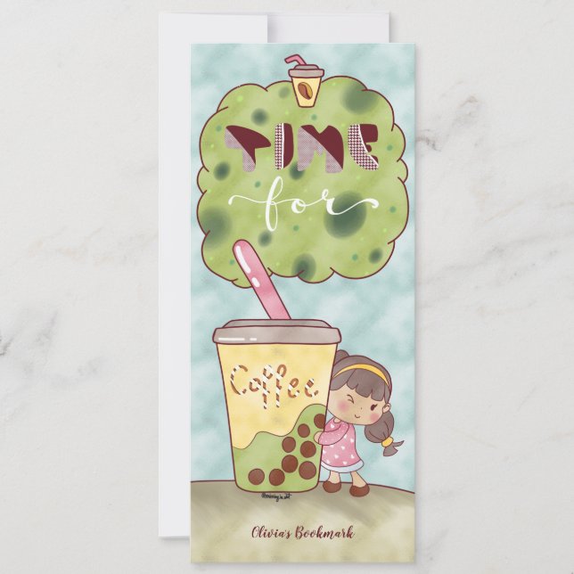 Time for Coffee Kawaii Bookmark Illustration (Front)