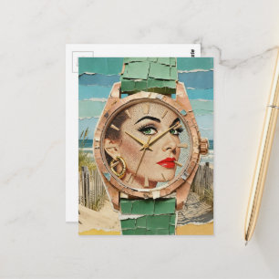 Time for Fashion Surreal Lady Collage Postcard