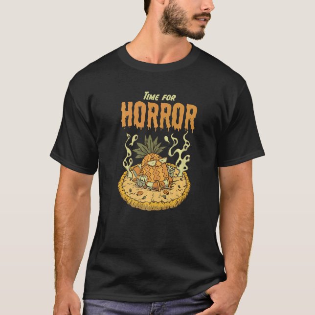 Time for Horror Halloween Hawaiian Pizza Pineapple T-Shirt (Front)