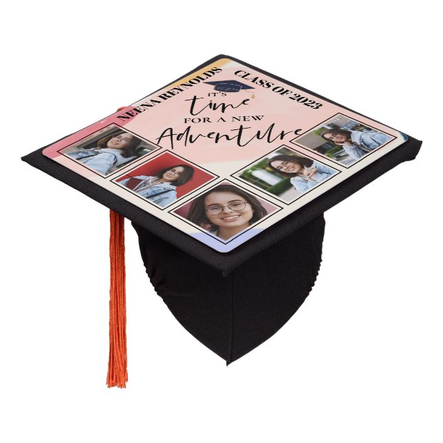 Time For New Adventure Class Of 2023 Multi Photo G Graduation Cap Topper (Angled)