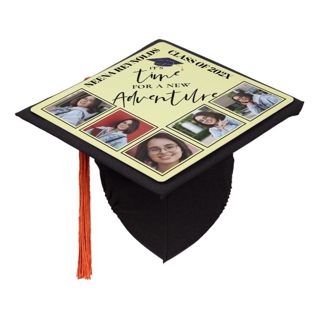 Time For New Adventure Class Of 2024 Multi Photo Graduation Cap Topper (Angled)