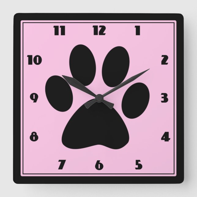 Time for Pets Pink Pawprint Clock (Front)