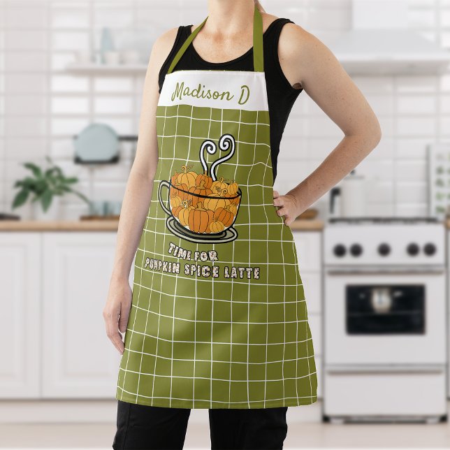Time for Pumpkin Spice Latte Fall Custom Name Apron (Creator Uploaded)