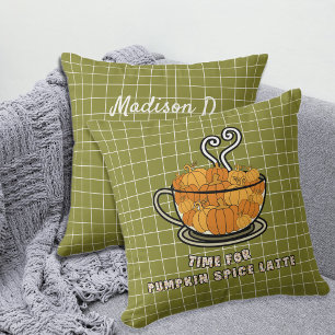 Time for Pumpkin Spice Latte Fall Custom Name Throw Pillow