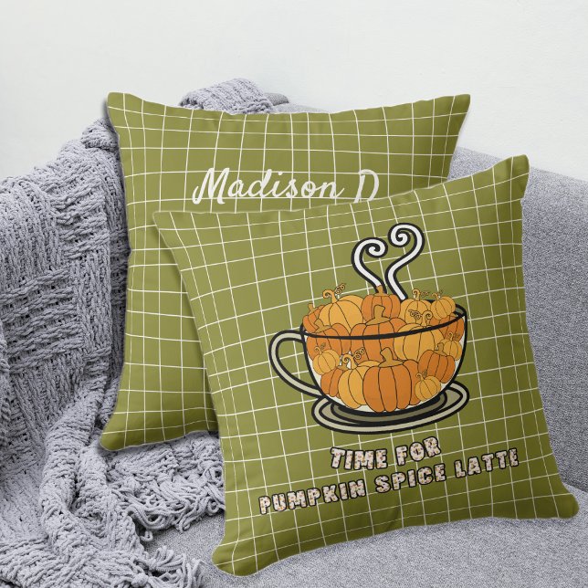 Time for Pumpkin Spice Latte Fall Custom Name Throw Pillow (Creator Uploaded)