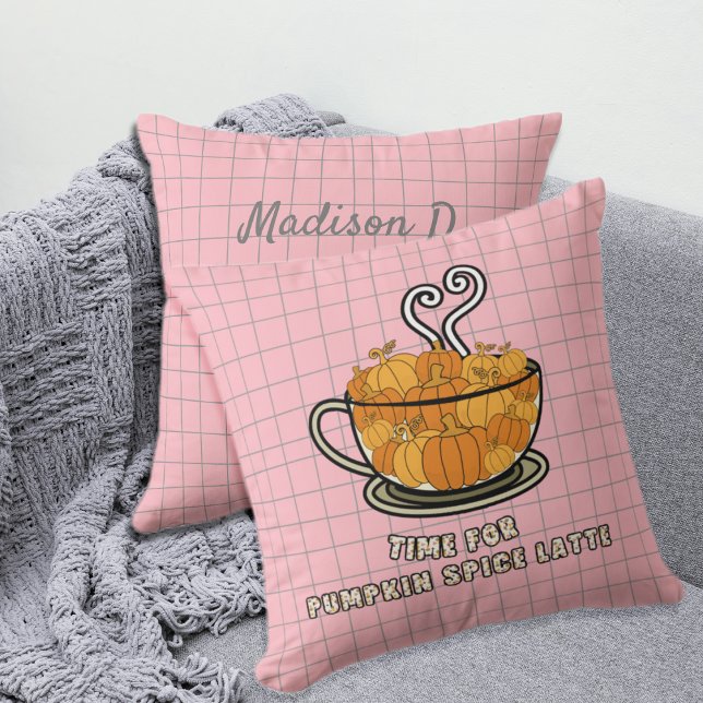 Time for Pumpkin Spice Latte Fall Custom Name Throw Pillow (Creator Uploaded)