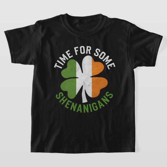 Time For Some Shenanigans Clover St Patrick's Day T-Shirt (Laydown)