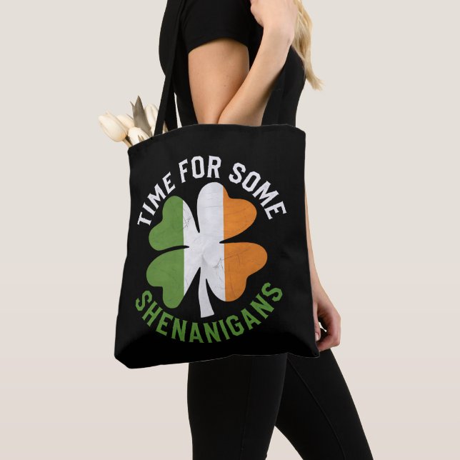 Time For Some Shenanigans Clover St Patrick's Day Tote Bag (Close Up)