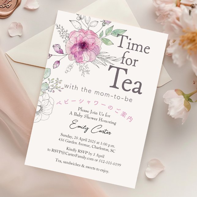 Time for Tea Baby Shower Rose Floral Whimsical Invitation (Creator Uploaded)