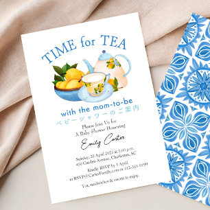Time for Tea Baby Shower Teacup Lemon Citrus Blue Invitation