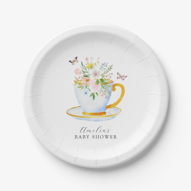 Time for Tea Baby Shower Whimsical Wildflower Paper Plate (Front)
