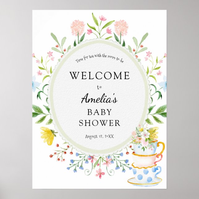 Time for Tea Baby Shower Wildflower Poster (Front)
